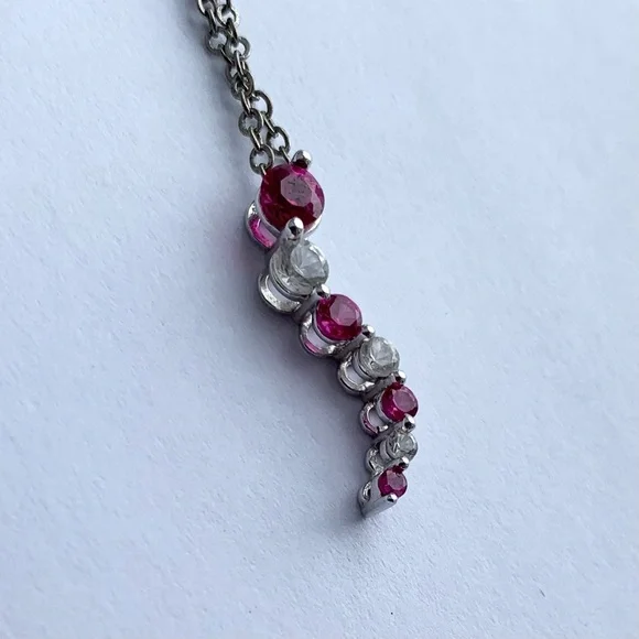 10k White gold Pink gemstone wavy necklace - Picture 2 of 10
